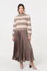 Brown | Striped High Neck Pleat Knit Maxi Dress

