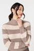 Brown | Striped High Neck Pleat Knit Maxi Dress
