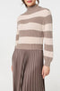 Brown | Striped High Neck Pleat Knit Maxi Dress

