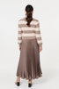 Brown | Striped High Neck Pleat Knit Maxi Dress
