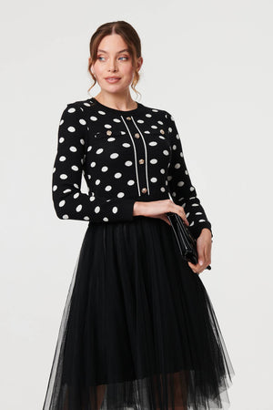 Black | Polka Dot Semi Sheer Mesh Midi Dress