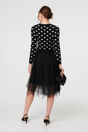 Black | Polka Dot Semi Sheer Mesh Midi Dress