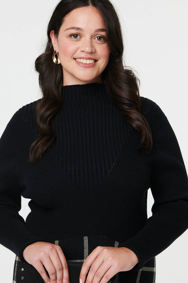 Black | Curve Checked High Neck Knit Midi Dress
