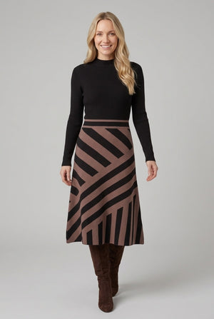 Brown | Geo Print High Neck Jumper Midi Dress