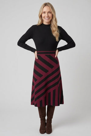 Red | Geo Print High Neck Jumper Midi Dress : Model is 5'7