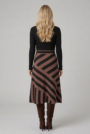 Brown | Geo Print High Neck Jumper Midi Dress