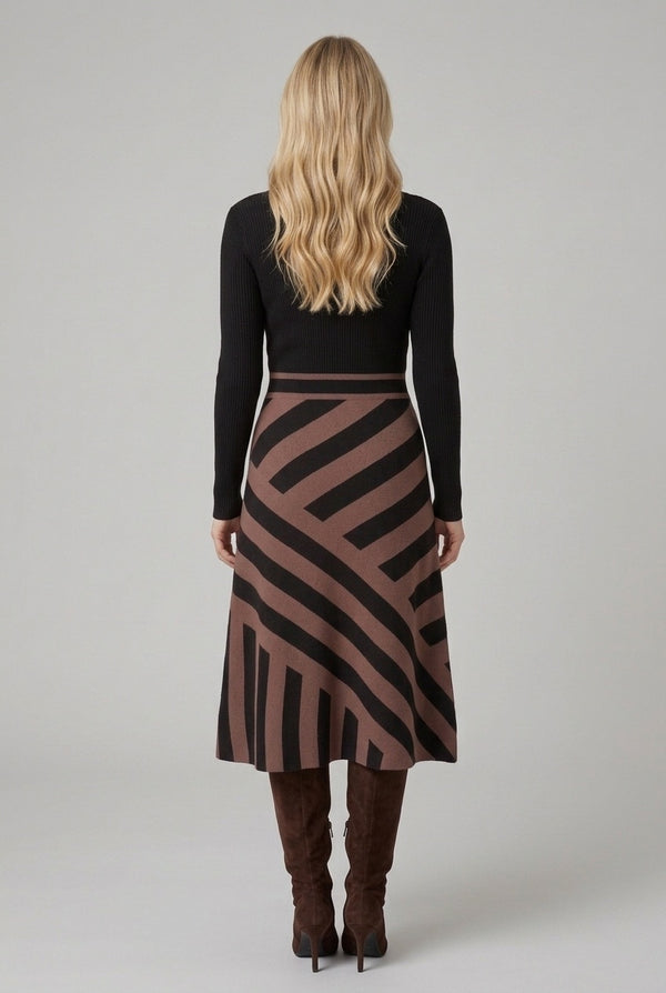 Brown | Geo Print High Neck Jumper Midi Dress