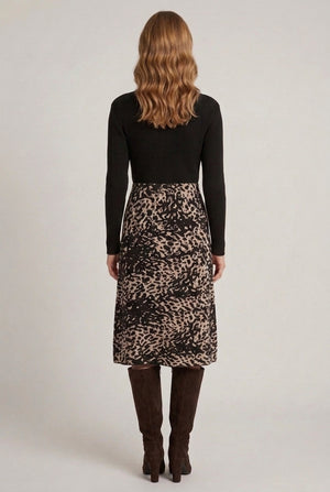 Black | Animal Print Belted Knit Midi Dress