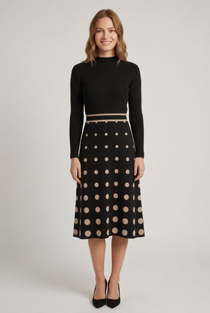 Black | Spotty Print High Neck Midi Jumper Dress
