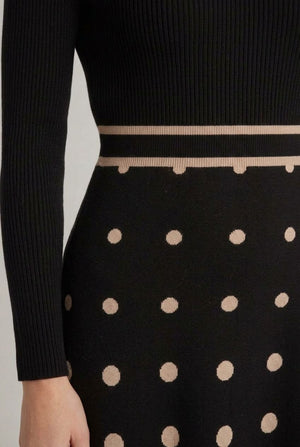 Black | Spotty Print High Neck Midi Jumper Dress