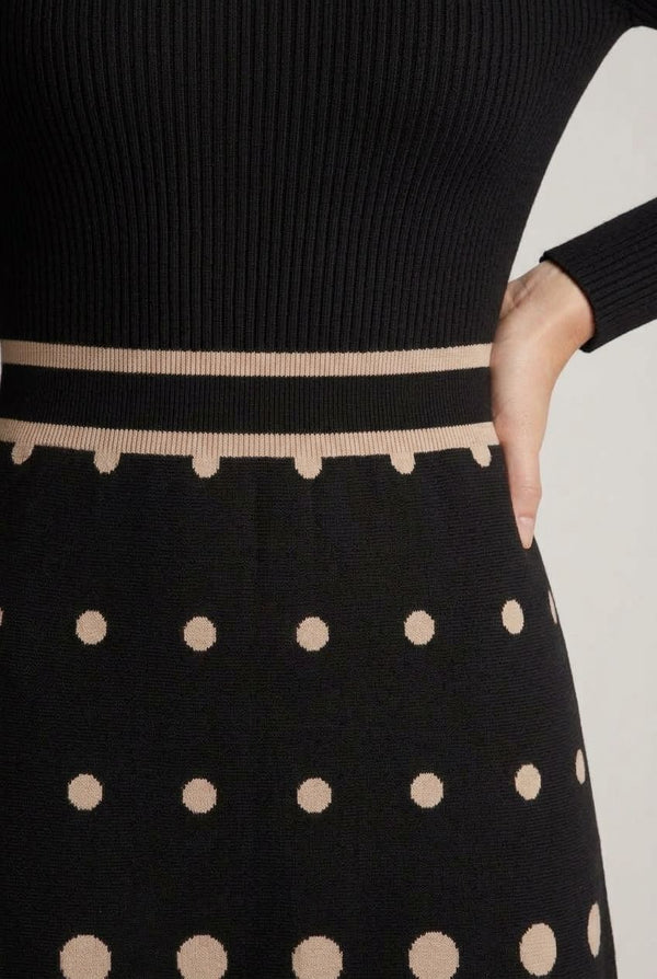 Black | Spotty Print High Neck Midi Jumper Dress