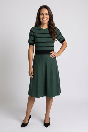 Green | Striped Knee Length Knit Skater Dress