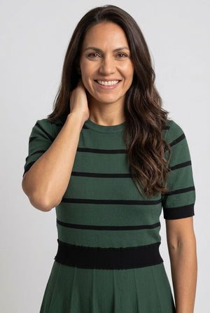 Green | Striped Knee Length Knit Skater Dress