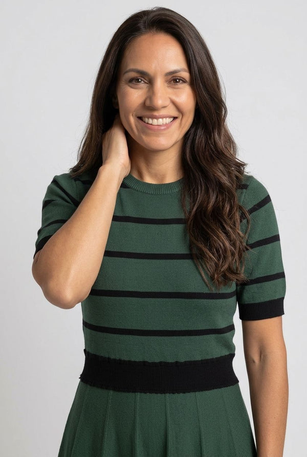 Green | Striped Knee Length Knit Skater Dress