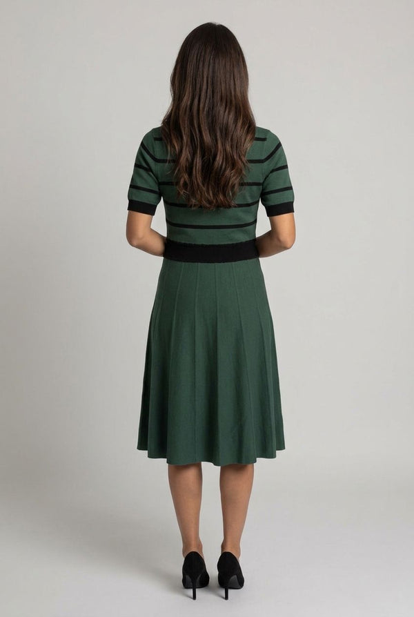 Green | Striped Knee Length Knit Skater Dress