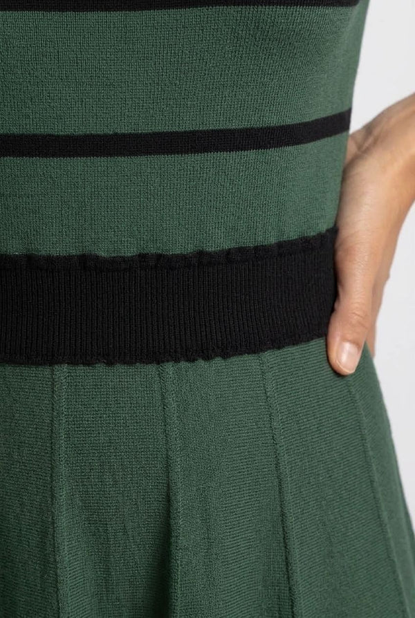 Green | Striped Knee Length Knit Skater Dress