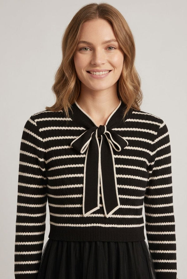 Black | Striped Mesh Layered Midi Jumper Dress