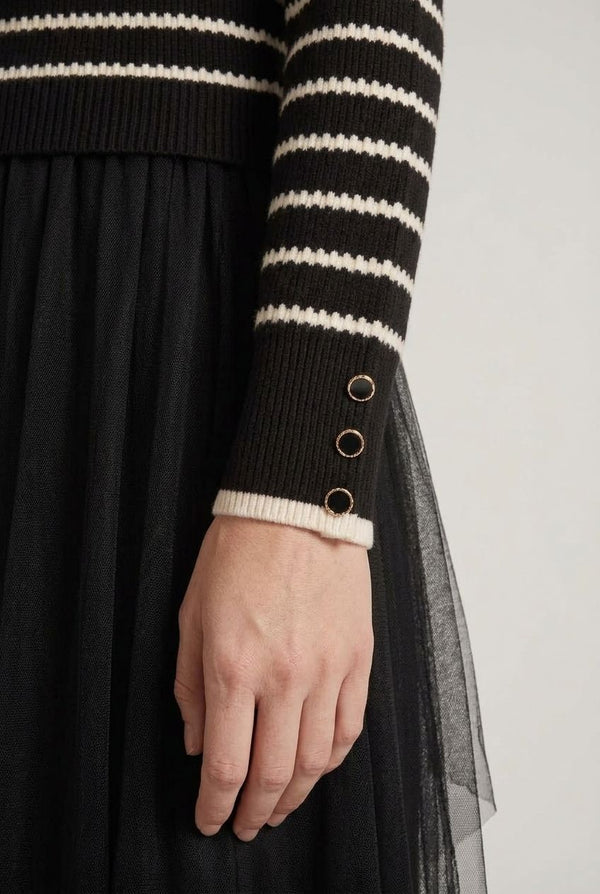 Black | Striped Mesh Layered Midi Jumper Dress