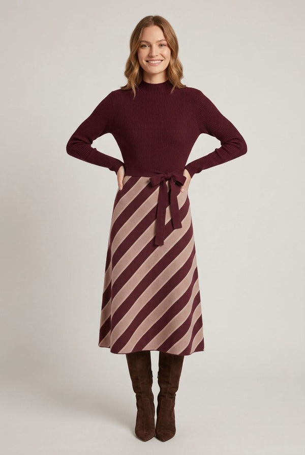 Red | Geo Print High Neck Midi Jumper Dress