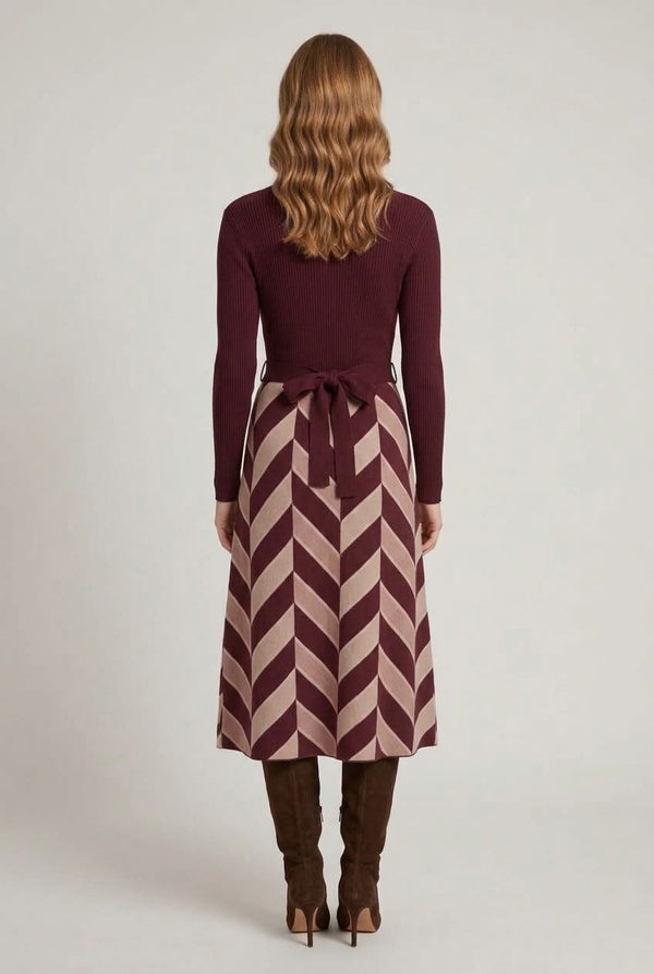 Red | Geo Print High Neck Midi Jumper Dress