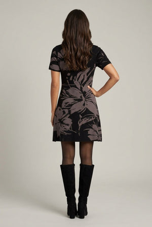 Black | Floral Short Sleeve Knit Short Dress