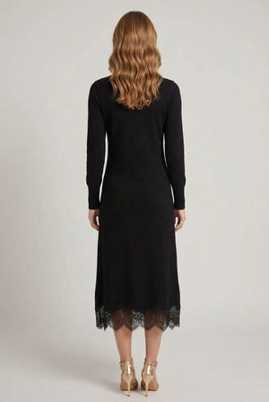 Black | Lace Hem Long Sleeve Midi Jumper Dress