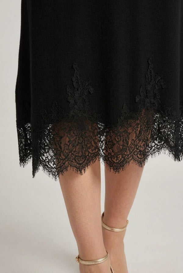 Black | Lace Hem Long Sleeve Midi Jumper Dress