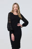 Black | Long Sheer Sleeve Bodycon Knit Dress
