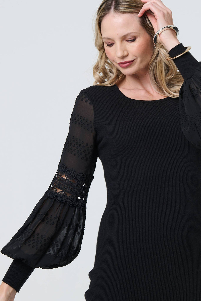 Long Sheer Sleeve Bodycon Knit Dress | Izabel London Long Sheer Sleeve Bodycon Knit Dress | Izabel London