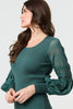 Sage | Long Sheer Sleeve Bodycon Knit Dress

