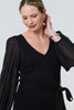 Black | Semi Sheer Pleated Knee length Dress
