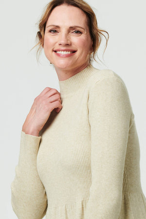 Beige | Textured High Neck Midi Jumper Dress
