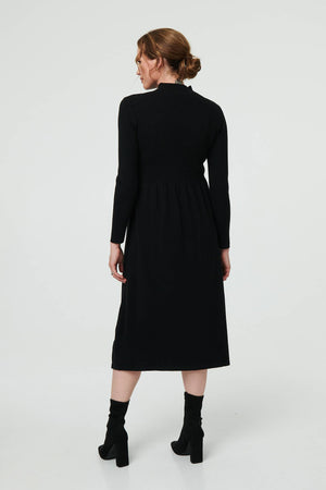 Black | Textured High Neck Midi Jumper Dress
