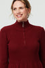 Burgundy | Textured Zip Front Midi Jumper Dress