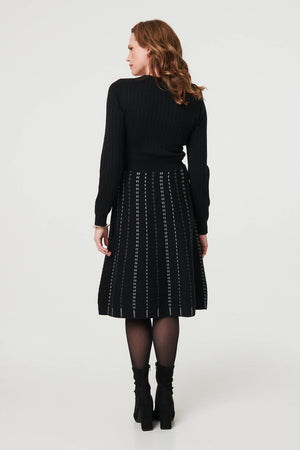Black | Striped Long Sleeve Midi Knit Dress