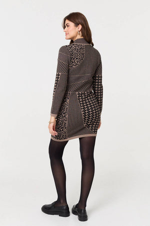 Beige | Printed High Neck Bodycon Mini Dress
