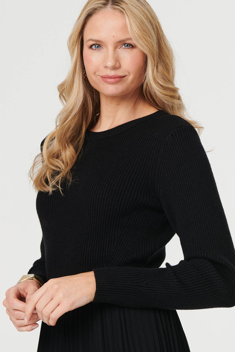 Black | Knit Long Sleeve Ruched Maxi Dress
