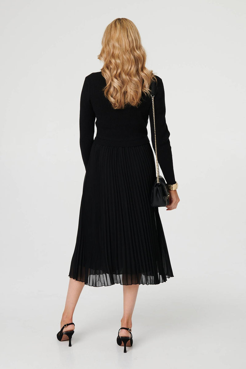 Black | Knit Long Sleeve Ruched Maxi Dress
