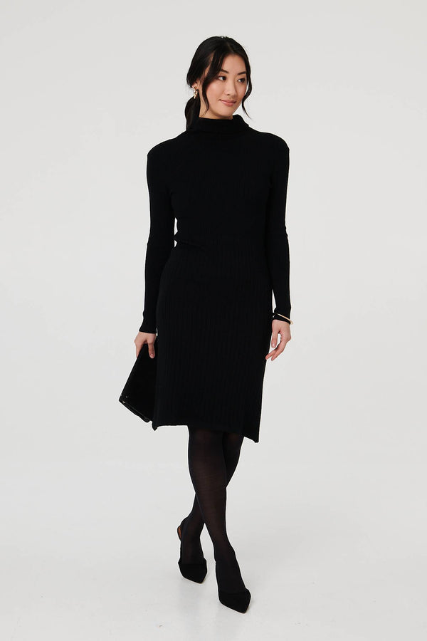 Black | Textured Knit Bodycon Midi Dress

