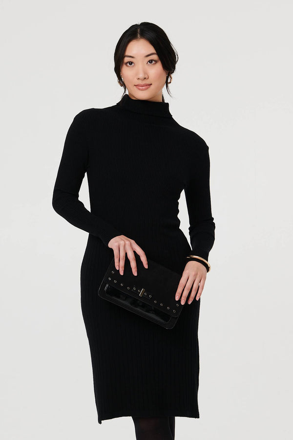 Black | Textured Knit Bodycon Midi Dress

