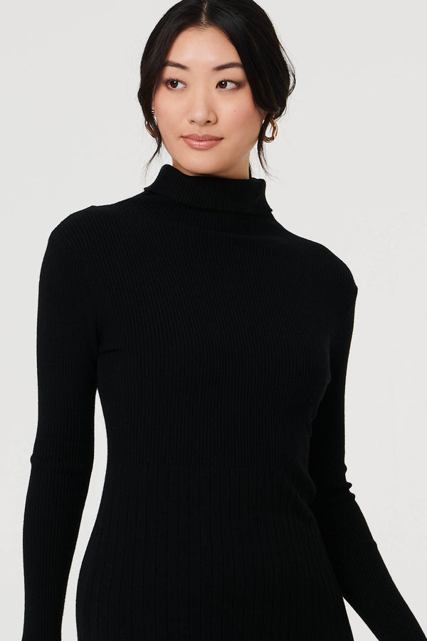 Black | Textured Knit Bodycon Midi Dress
