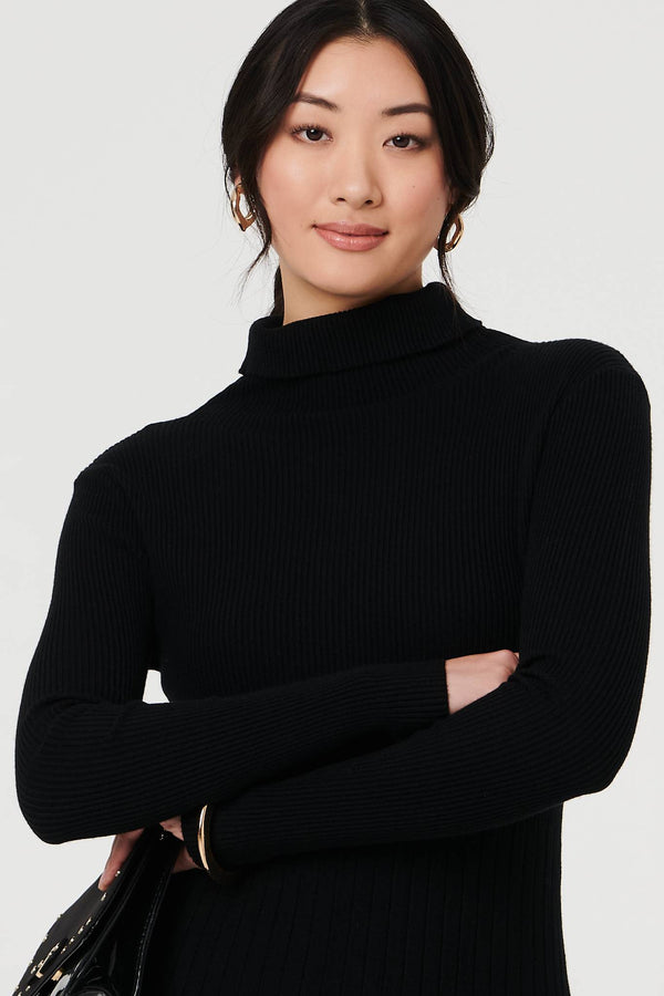 Black | Textured Knit Bodycon Midi Dress
