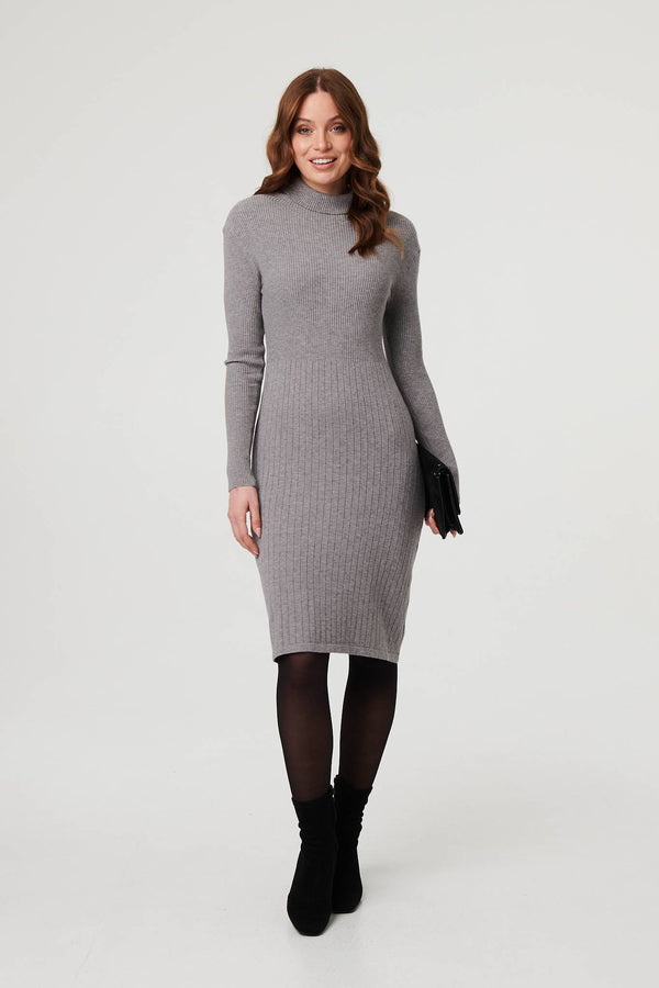 Grey | Textured Knit Bodycon Midi Dress
