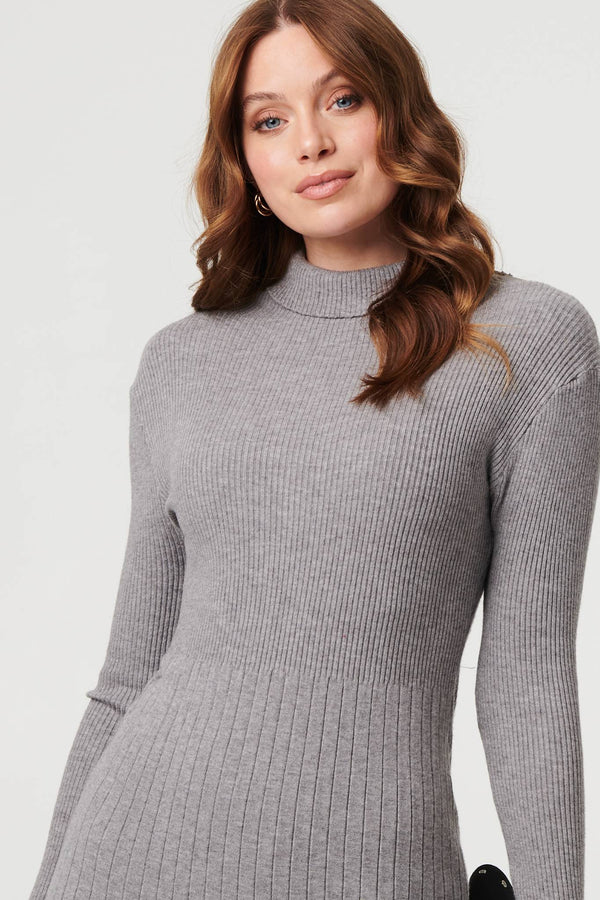 Grey | Textured Knit Bodycon Midi Dress
