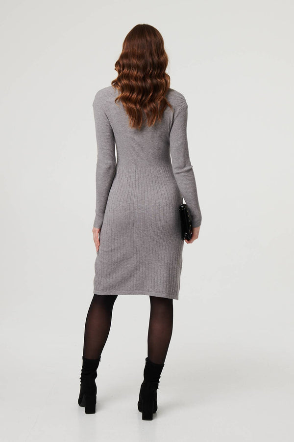 Grey | Textured Knit Bodycon Midi Dress
