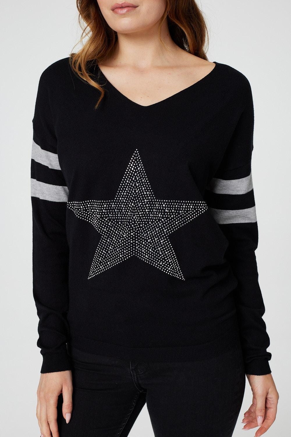 Black | Star Embellished Knit Jumper