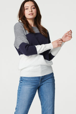 Navy | Colour Block Relaxed Knit Sweater