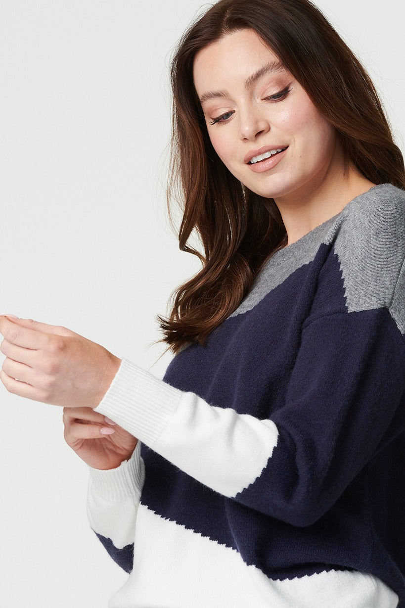 Navy | Colour Block Relaxed Knit Sweater