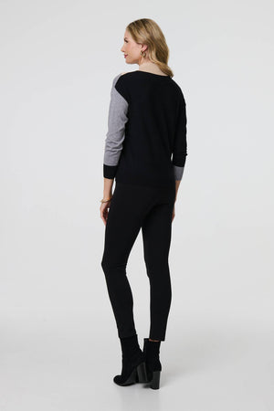 Grey | Colour Block High Neck Slim Jumper
