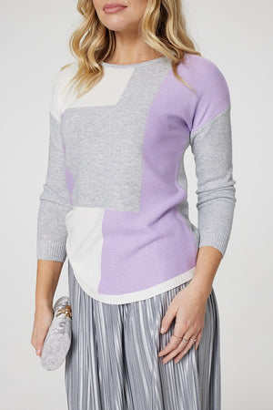 Purple | Colour Block Curve Knit Top